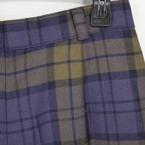 Louis Feraud Shorts Womens 8 Wool Blue Green Plaid Pleated Cuffs Lined Zip Vtg - Picture 9 of 10